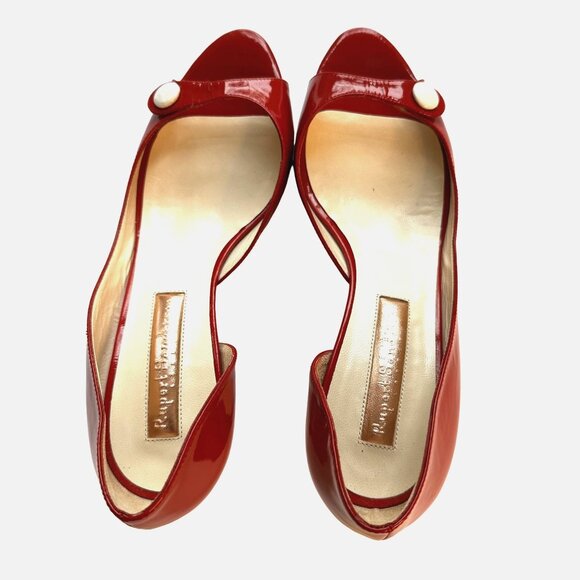 Rupert Sanderson Women Red Patent Leather Peep Toe Kitten Heel Pumps Sz 8 M EUC - Picture 7 of 10